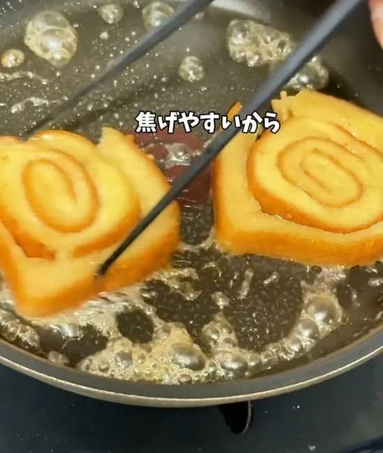 カラメルを絡める様子