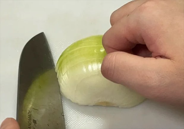 タマネギを放射線状に切る（撮影：grape編集部）