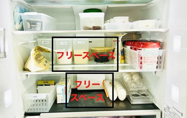 冷蔵庫内のフリースペースの説明写真（撮影：Classy Life）