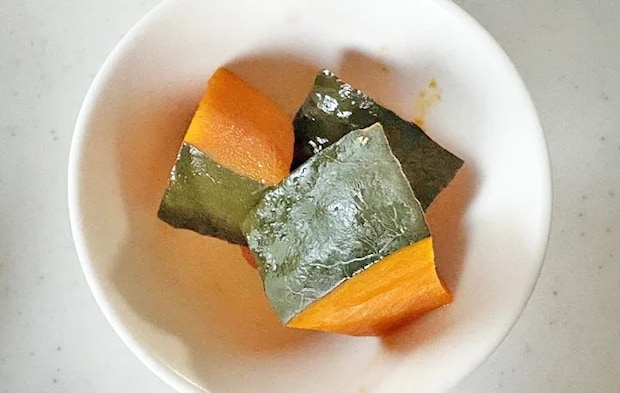 『レンジでほったらかし かぼちゃ煮』の完成写真（撮影：エニママ）