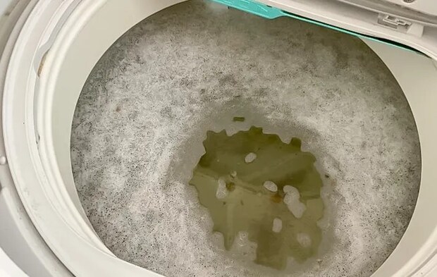 洗濯槽の茶色い水の写真（撮影：Heulie）