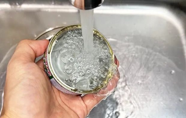 空のツナ缶を洗う写真（撮影：キジカク）