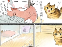 「優しい世界」「泣ける」　娘を看病する母親を見た1匹の猫、取った行動にグッとくる【エッセイ漫画】