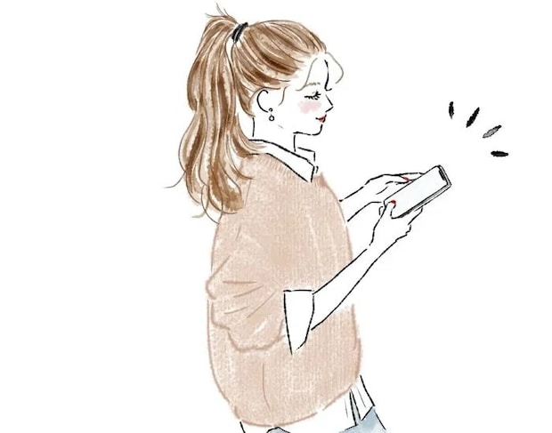 スマホを操作する女性のイラスト