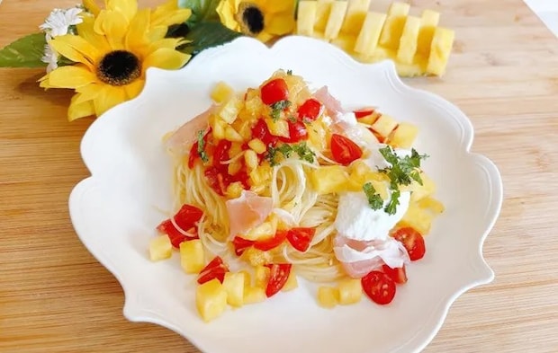 『パイナップルの冷製パスタ』の完成写真