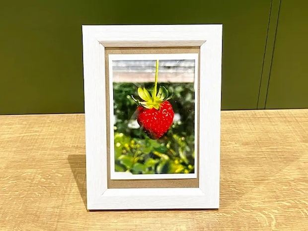 フォトフレームにイチゴの写真を入れた場面（撮影：grapeライフハック編集部）