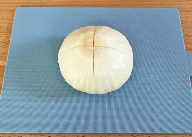 十字に切り込みを入れた新タマネギの写真（撮影：grapeフード編集部）