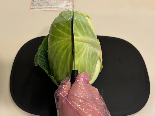 キャベツを半分に切った様子（撮影：grapeフード編集部）