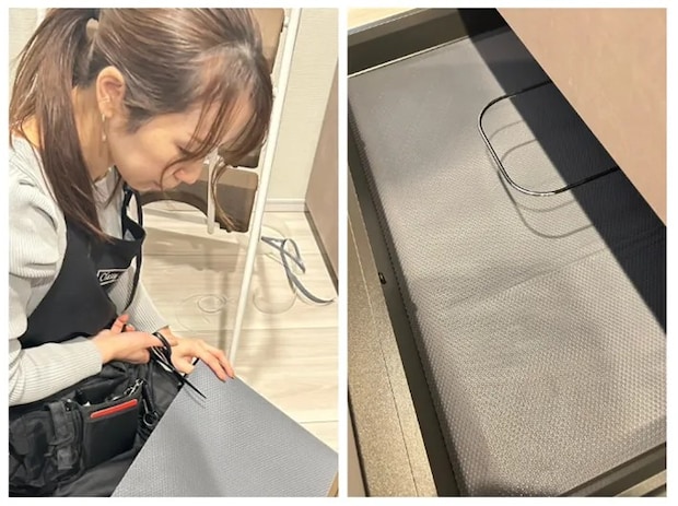 滑り止めシートを切る写真（撮影：Classy Life）