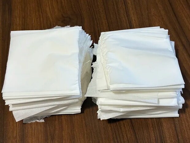 切り分けたティッシュの写真（撮影：grapeライフハック編集部）
