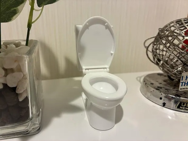 トイレに飾られる、洋式トイレ型ミニチュアの写真（撮影：grapeライフハック編集部）