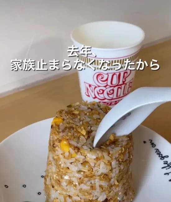 完成したカップヌードルチャーハン