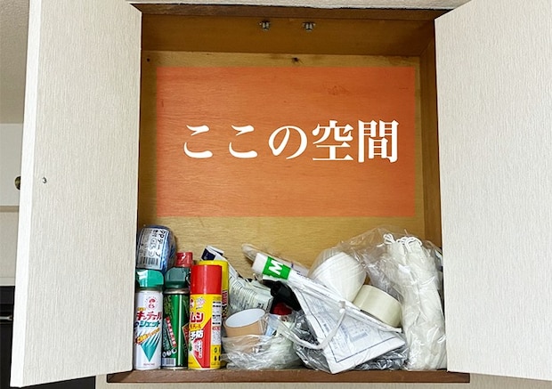 つっぱり棒を使った収納写真（撮影：grapeライフハック編集部）