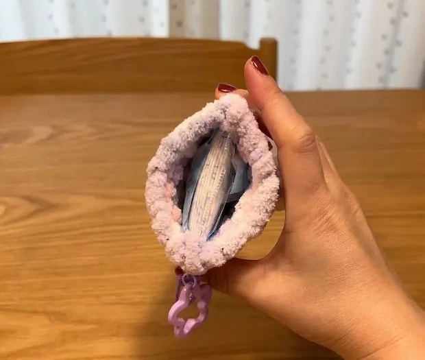 完成したケースにポケットティッシュを入れている様子（撮影：grapeライフハック編集部）