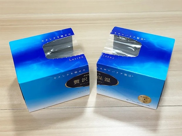 ティッシュの空箱を半分に切った画像（撮影：grapeライフハック編集部）