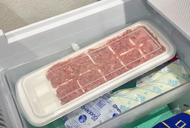 肉ダネを冷凍庫に入れる写真（撮影：キジカク）