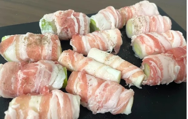 長ネギに豚バラ肉を巻きつけた画像（撮影：エニママ）