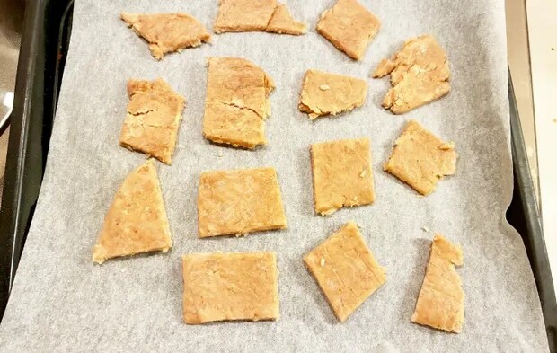クッキングシートに並べたクッキー生地の画像（撮影：エニママ）