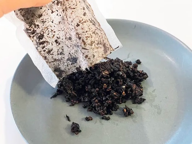 麦茶パックの中身を出す写真（撮影：grapeライフハック編集部）