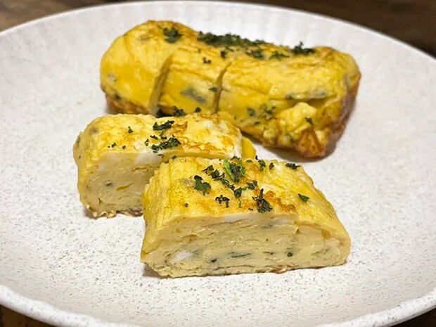 完成した大葉入りの玉子焼きの写真（撮影：grapeフード編集部）