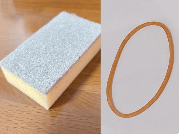 こするだけで取れる！　スポンジ・輪ゴムを使った、上着の毛玉・ほこり取り