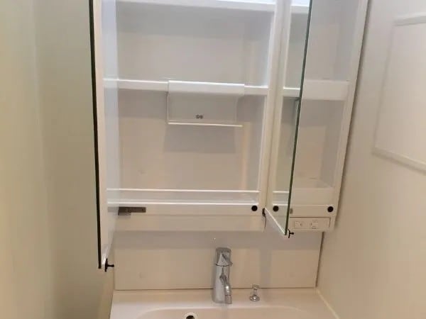 扉の開いた洗面台収納