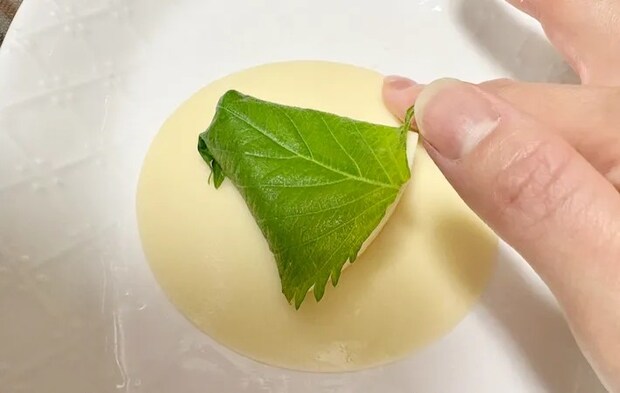 餃子の皮に水を付けている画像（撮影：エニママ）