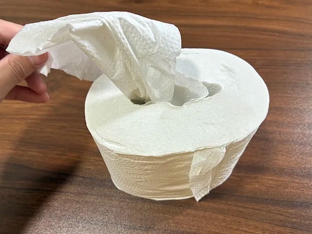 紙がティッシュのように引き出せるようになったトイレットペーパー（撮影：grapeライフハック編集部）