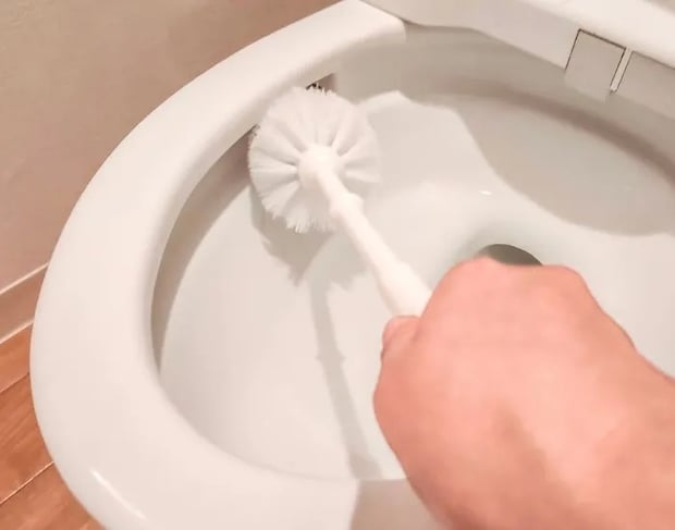 トイレブラシで掃除する様子