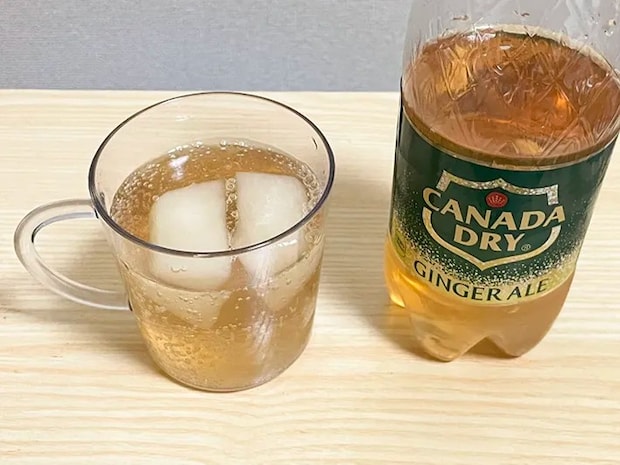 ジンジャーエールと『ポッカレモン100』で作った氷を合わせた写真（撮影：grapeフード編集部）