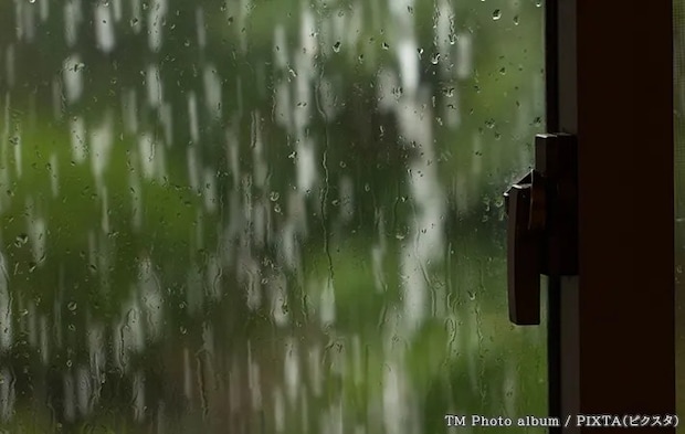 梅雨時期の窓の写真