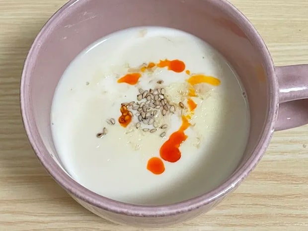 豆乳と『味ぽん』で作ったスープの写真（撮影：grapeフード編集部）
