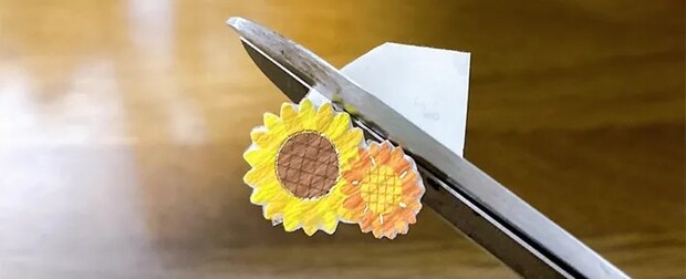 ヒマワリのシールを切った写真（撮影：grapeライフハック編集部）