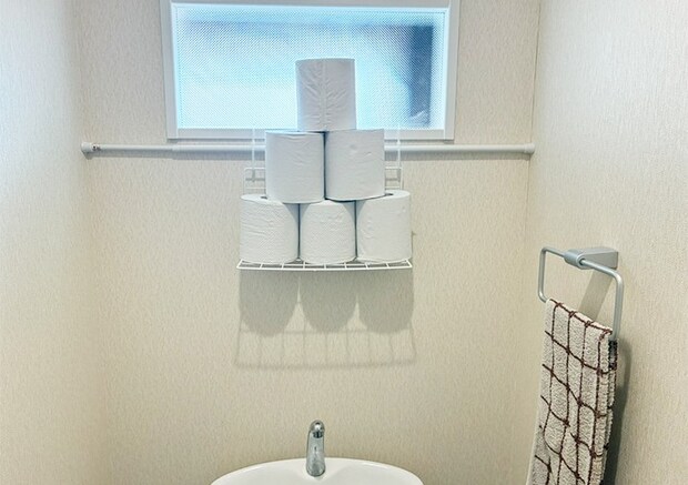 ワイヤーネットとつっぱり棒の活用写真（撮影：grapeライフハック編集部）