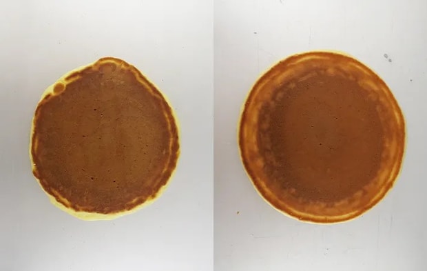 ざっくり混ぜ、よく混ぜの焼き上がりの比較写真（撮影：エフシージー総合研究所）
