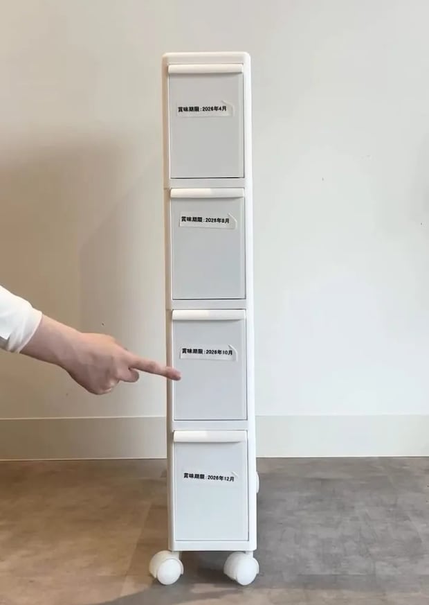 防災グッズを保存しているストッカーの写真