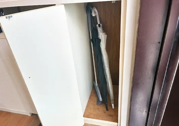 つっぱり棒の玄関収納写真（撮影：grapeライフハック編集部）