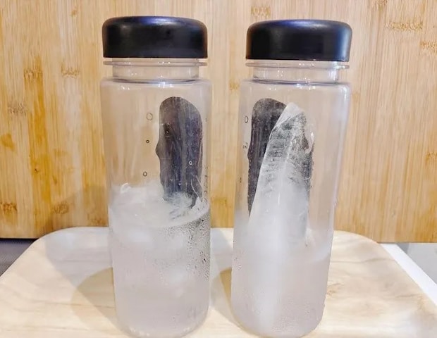 『一本氷と通常氷の比較』写真（撮影：キジカク）