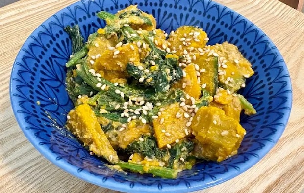 かぼちゃとほうれん草の味噌ごま和えの完成画像（撮影：エニママ）