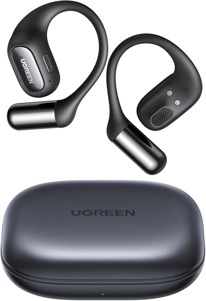 UGREEN FitBuds Bluetooth 6.0 ワイヤレス オープンイヤー型イヤホン【 18mmチタニウム製ドライバー / 合計28時間再生 / 4マイクノイキャン技術 / IPX5防水】Hi-Fi音質 DNNノイキャン 2台デバイス同時接続 APPカスタム操作 急速充電対応 IMAX級低音体験 音漏れ抑制 耳を塞がない ブラック