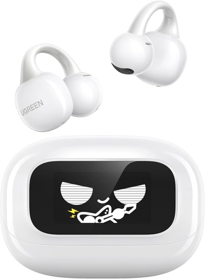 【2025最新!ワイヤレス イヤホン】UGREEN ClipBuds Magic クリップ型 オープンイヤーイヤホン LCDスマートディスプレイ搭載 イヤーカフ【Bluetooth 5.4 / 12mmドライバー / 合計30時間再生 / DNNノイキャン技術 / IPX5防水】Hi-Fi音質 超軽量 2台デバイス同時接続 APPカスタム操作 急速充電対応 音漏れ抑制 耳を塞がない ホワイト