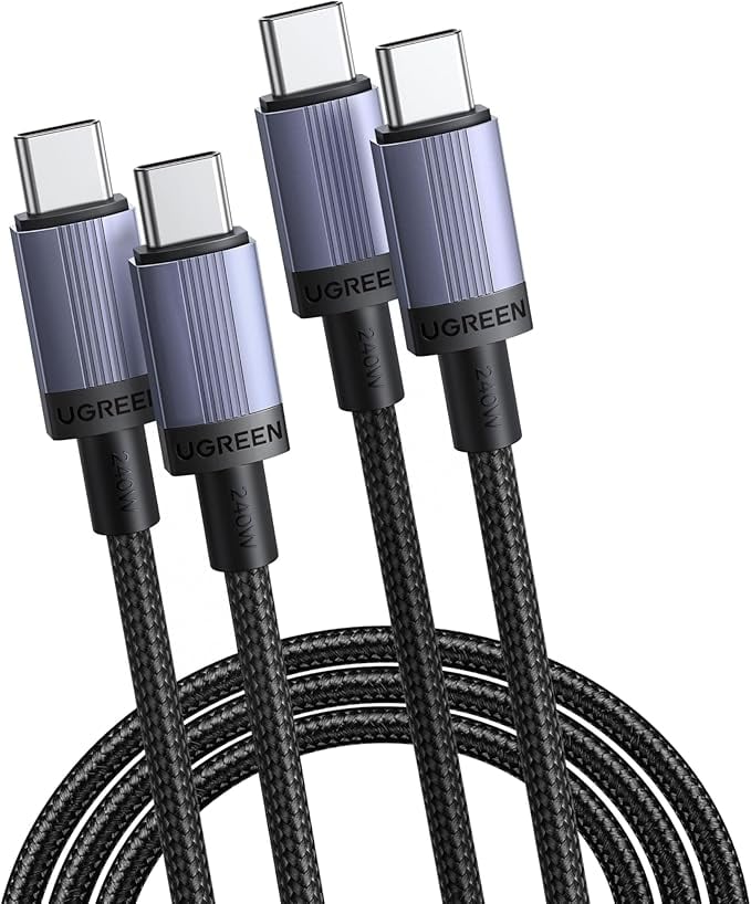 (240W 1M 2本入り) UGREEN USB C ケーブル 240W 高出力 MacBookやノートPC向け iPhone 充電ケーブル 5A 48V PD3.1 タイプC to C 高速充電 高耐久性 断線防止 絡みにくい 結束バンド付き MacBook Pro Air/iPad、iPhone 17/16/15シリーズ、Galaxy/Pixel/Xperiaなど殆どのCタイプ各種対応