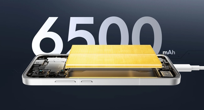 大容量6500mAhバッテリー