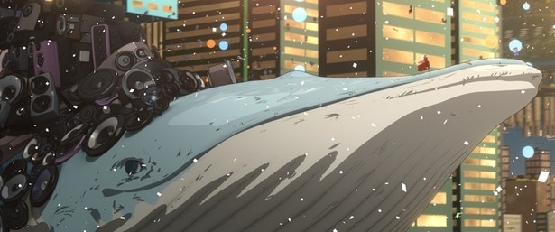 【画像を見る】クジラに乗って登場する歌姫のベル(『竜とそばかすの姫』)