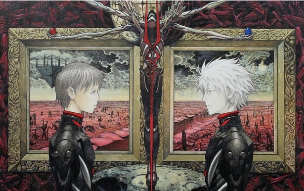 【写真を見る】向き合うシンジとカヲルの構図が美しい…『エヴァンゲリオン』シリーズをはじめ多くの作品から画集に収録