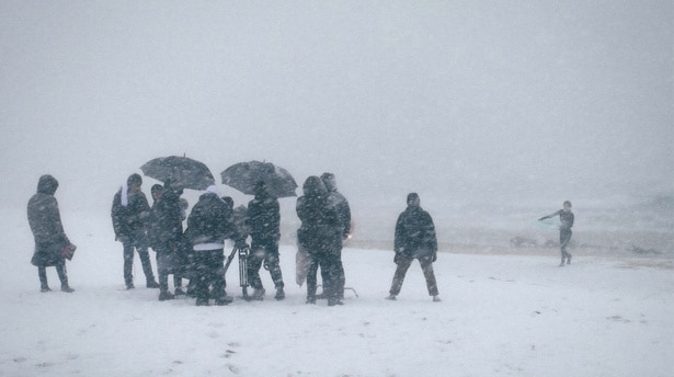 大雪の中での撮影風景