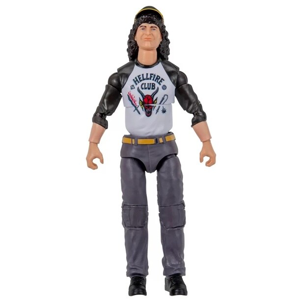 ヘルファイア・クラブのロゴが際立つダスティンのフィギュア(「『ストレンジャー・シングス 未知の世界』【裏側の世界】6インチ・コレクションフィギュア シリーズ1 ダスティン」)