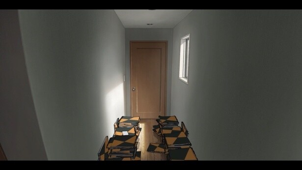 あの廊下がフォトスポットに(「劇場アニメ ルックバック展 ー押山清高 線の感情」)