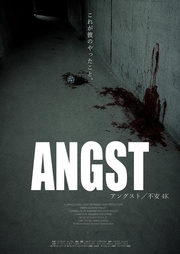 血に染まったトンネルに転がるボールを切り取った『アングスト/不安 4K』のティザーポスター