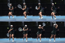 松田美咲が両手バックハンドの強打を伝授。ボールの後ろから入り、面を真っすぐ当てる！【プロが明かすテニス上達法】＜SMASH＞